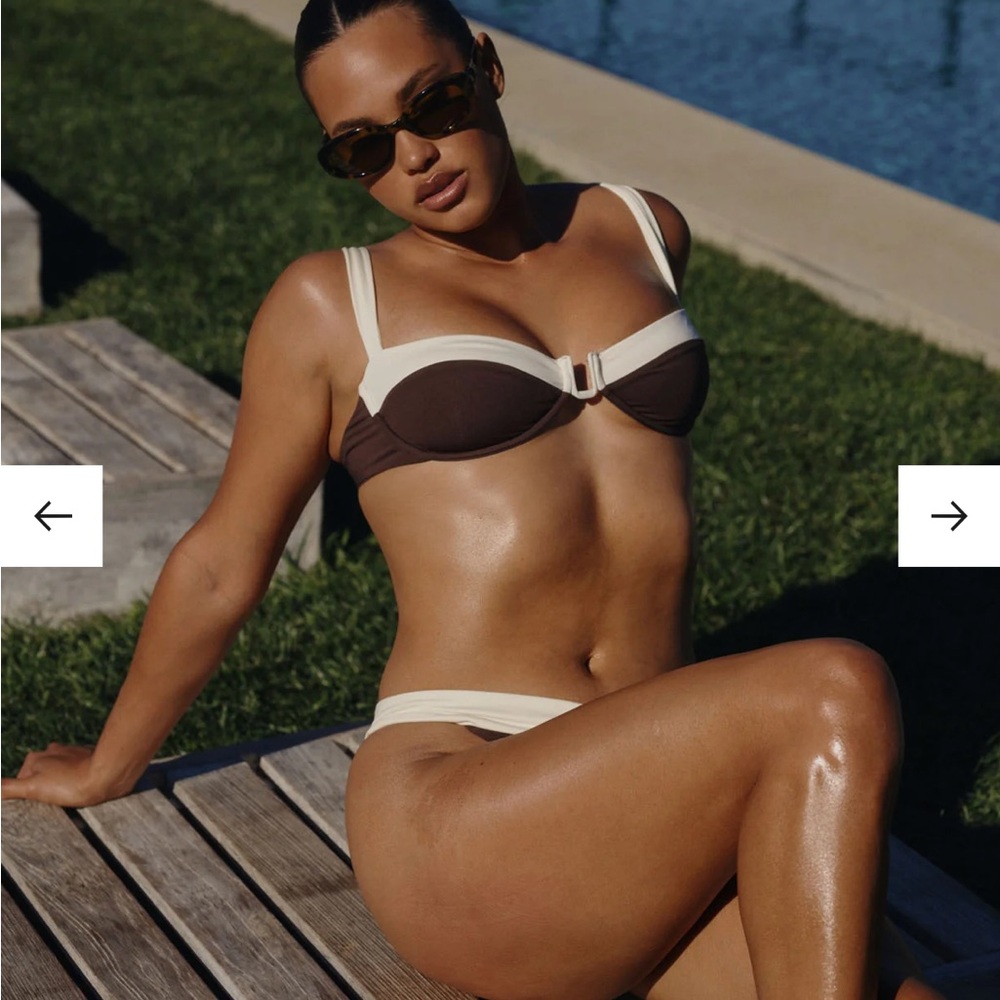 Monday Swimwear espresso and ivory bikini top VV and bottom L